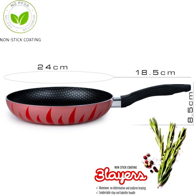 SENSTAN Flame Design Fry Pan | Non-Stick Frying Pan | 24x5.0CM Skillet | Flame-Patterned Sauté Pan | Premium Cooking Pan - Image 4